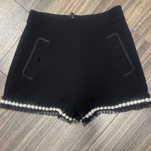 Alexis Black Pearl-Trim High Waist Dress Shorts